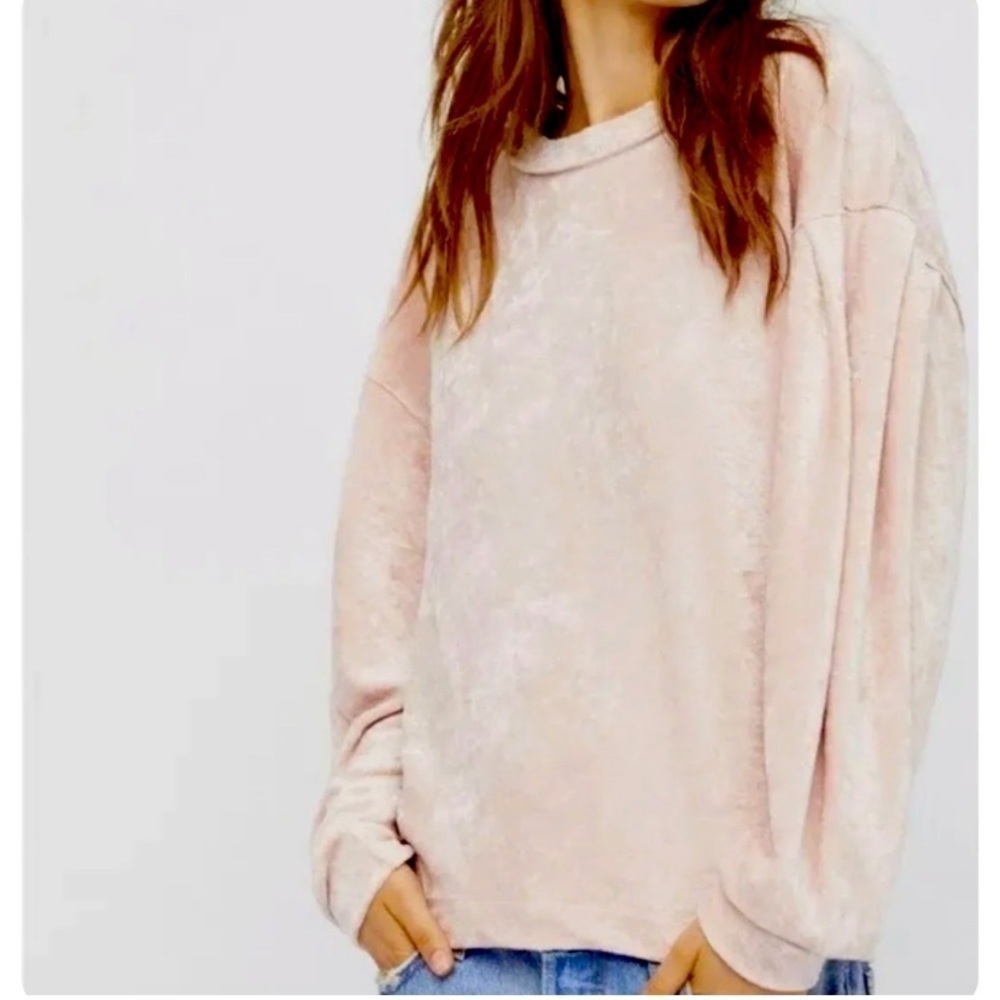 We The Free Milan Blush Pink Crushed Velvet Relaxed Fit Long Sleeve Shirt Boho